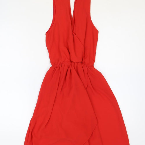 Preworn Womens Red Polyester Skater Dress Size S V-Neck Pullover