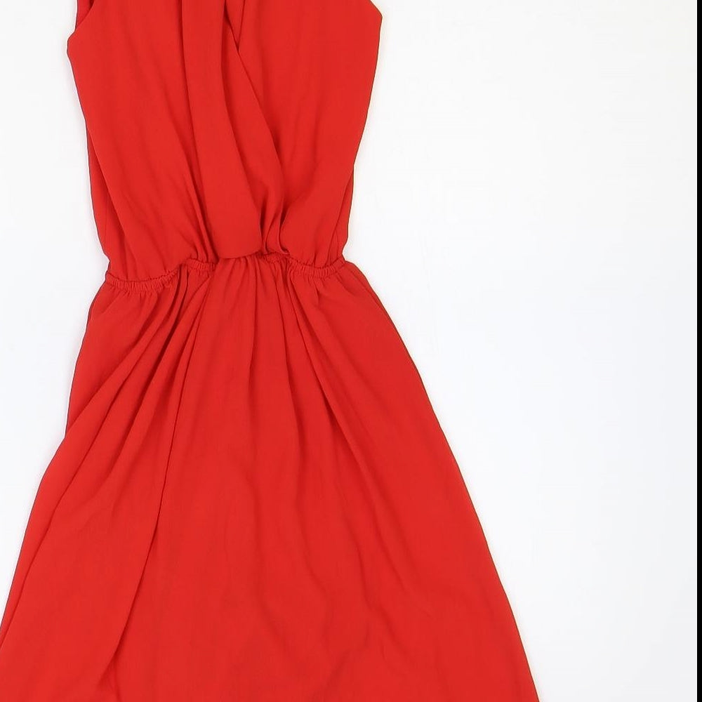 Preworn Womens Red Polyester Skater Dress Size S V-Neck Pullover