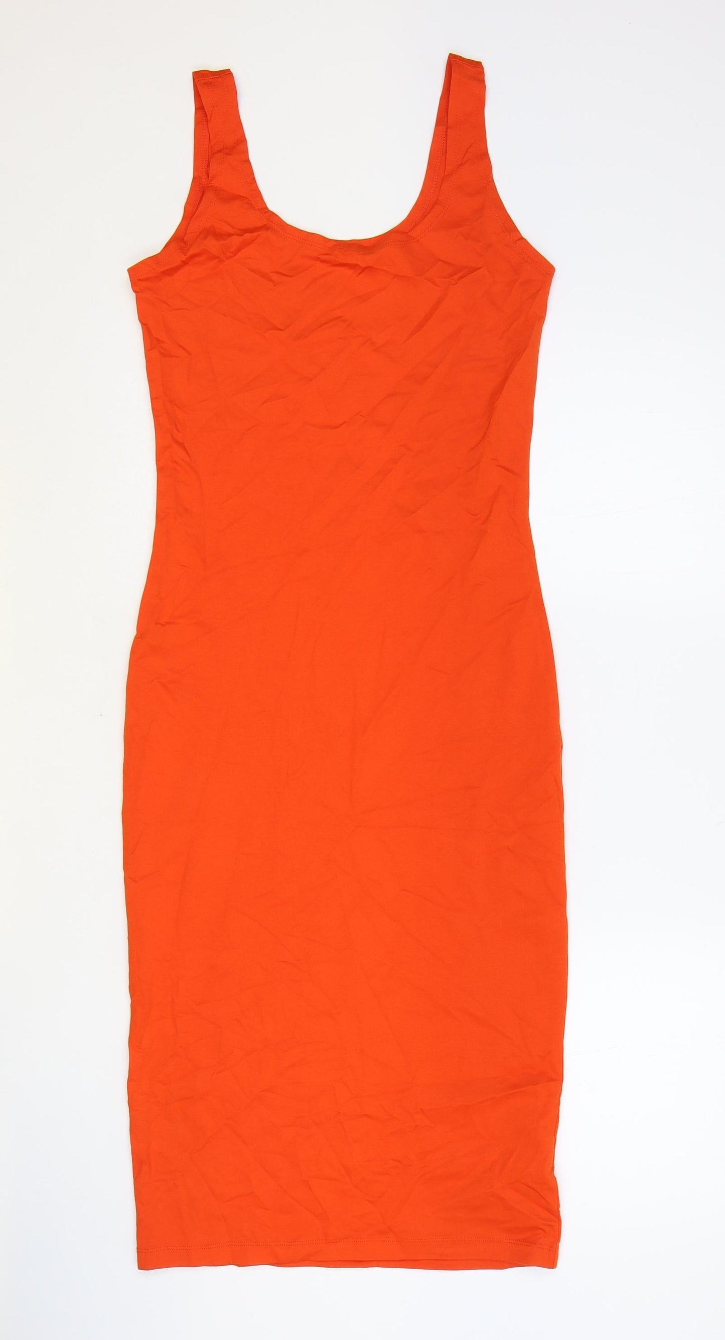 Primark Womens Orange Viscose Bodycon Size S Scoop Neck Pullover