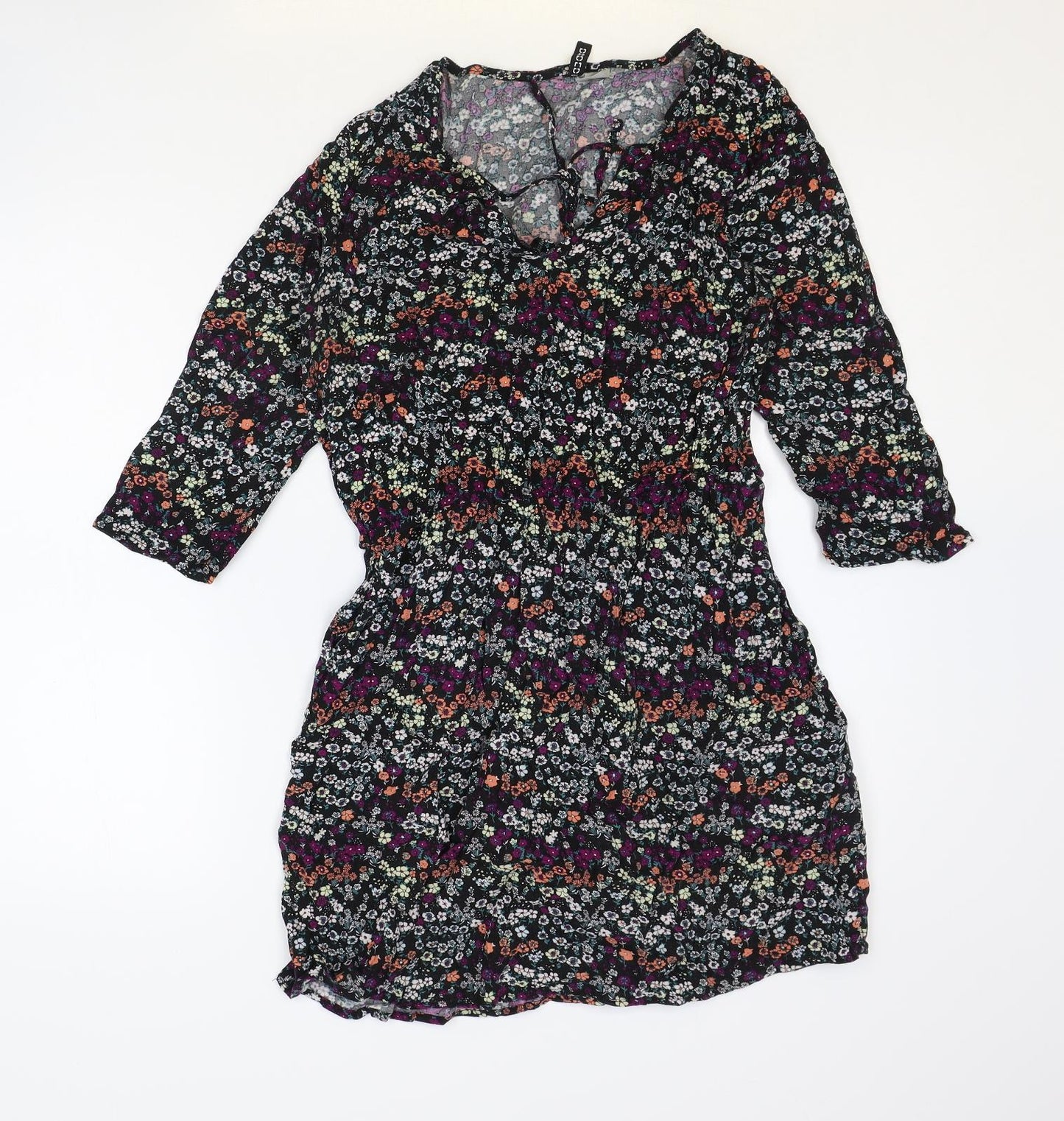 H&M Womens Multicoloured Floral Viscose A-Line Size 14 V-Neck Pullover