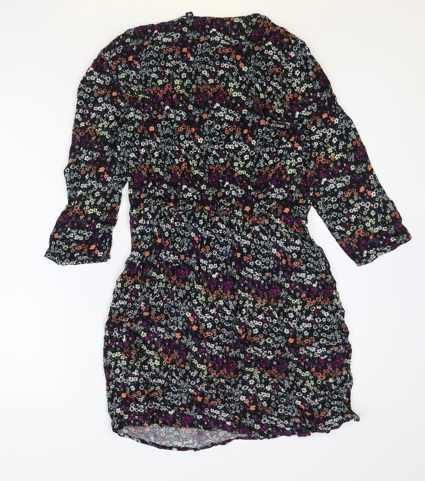 H&M Womens Multicoloured Floral Viscose A-Line Size 14 V-Neck Pullover