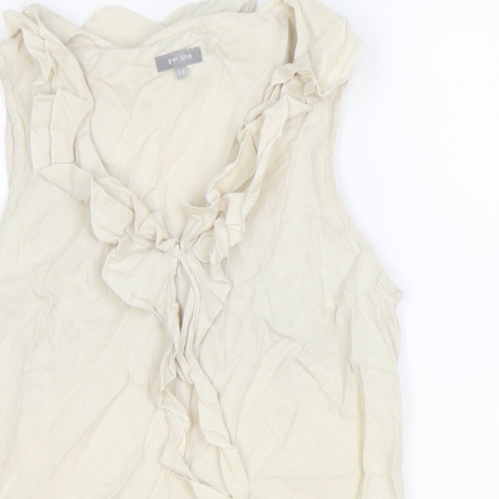 Marks and Spencer Womens Beige Linen Basic Tank Size 14 V-Neck