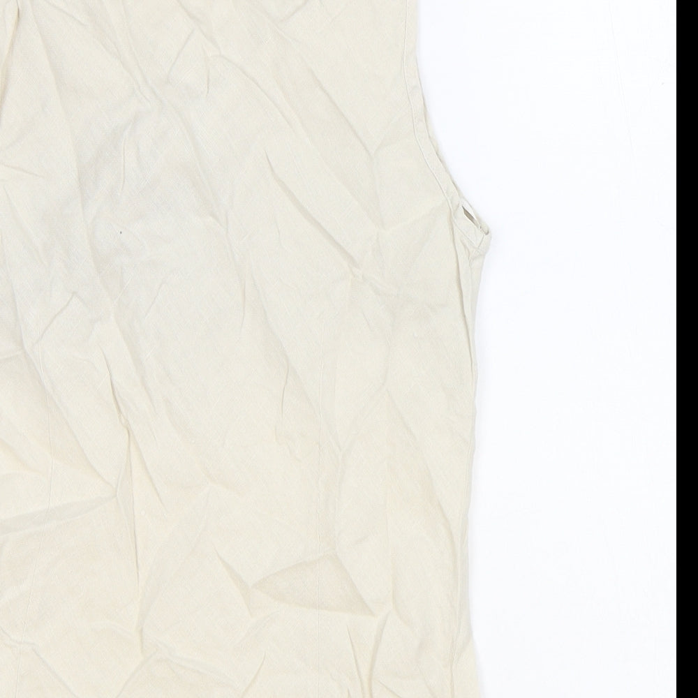 Marks and Spencer Womens Beige Linen Basic Tank Size 14 V-Neck