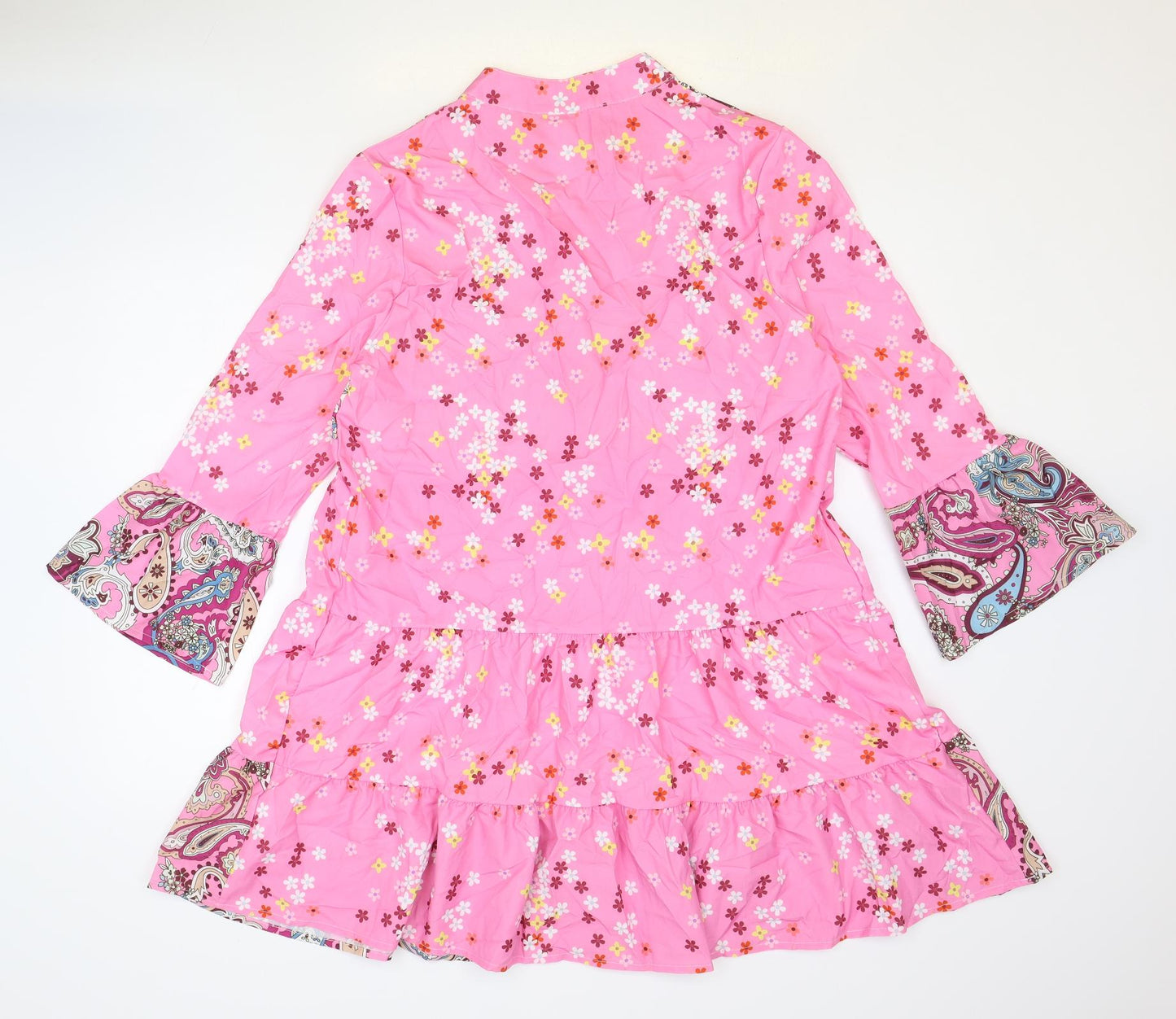 Preworn Womens Pink Geometric Polyester Shirt Dress Size L Collared Pullover