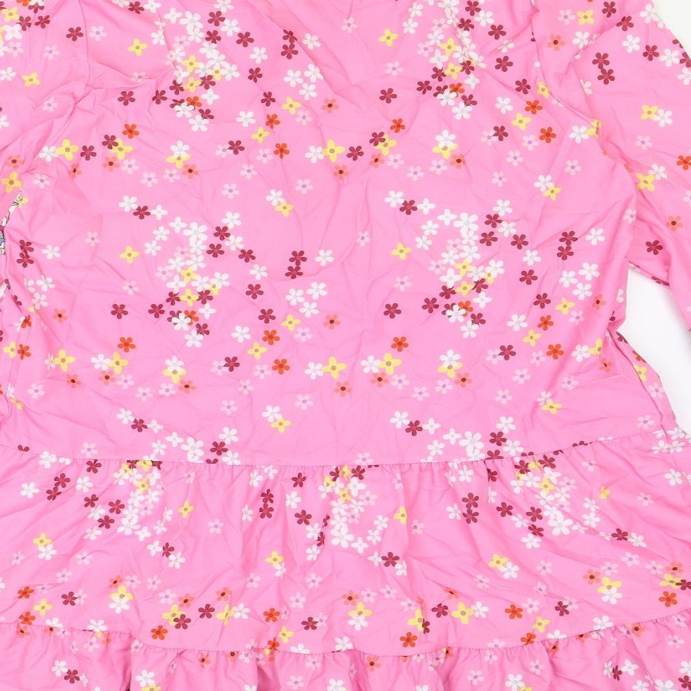 Preworn Womens Pink Geometric Polyester Shirt Dress Size L Collared Pullover