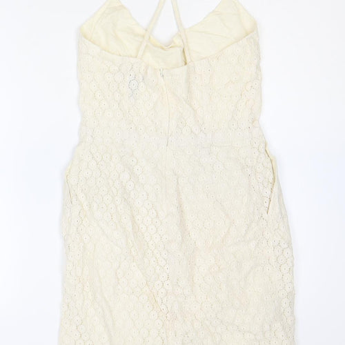 Mango Womens Ivory Cotton A-Line Size XS Scoop Neck Zip