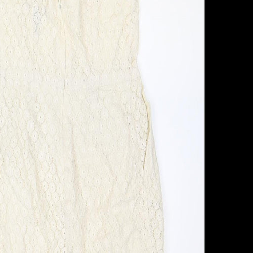 Mango Womens Ivory Cotton A-Line Size XS Scoop Neck Zip