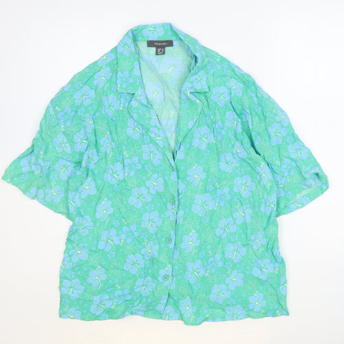 Primark Womens Green Floral Viscose Basic Button-Up Size 12 Collared