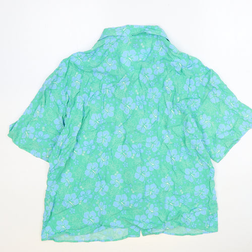Primark Womens Green Floral Viscose Basic Button-Up Size 12 Collared