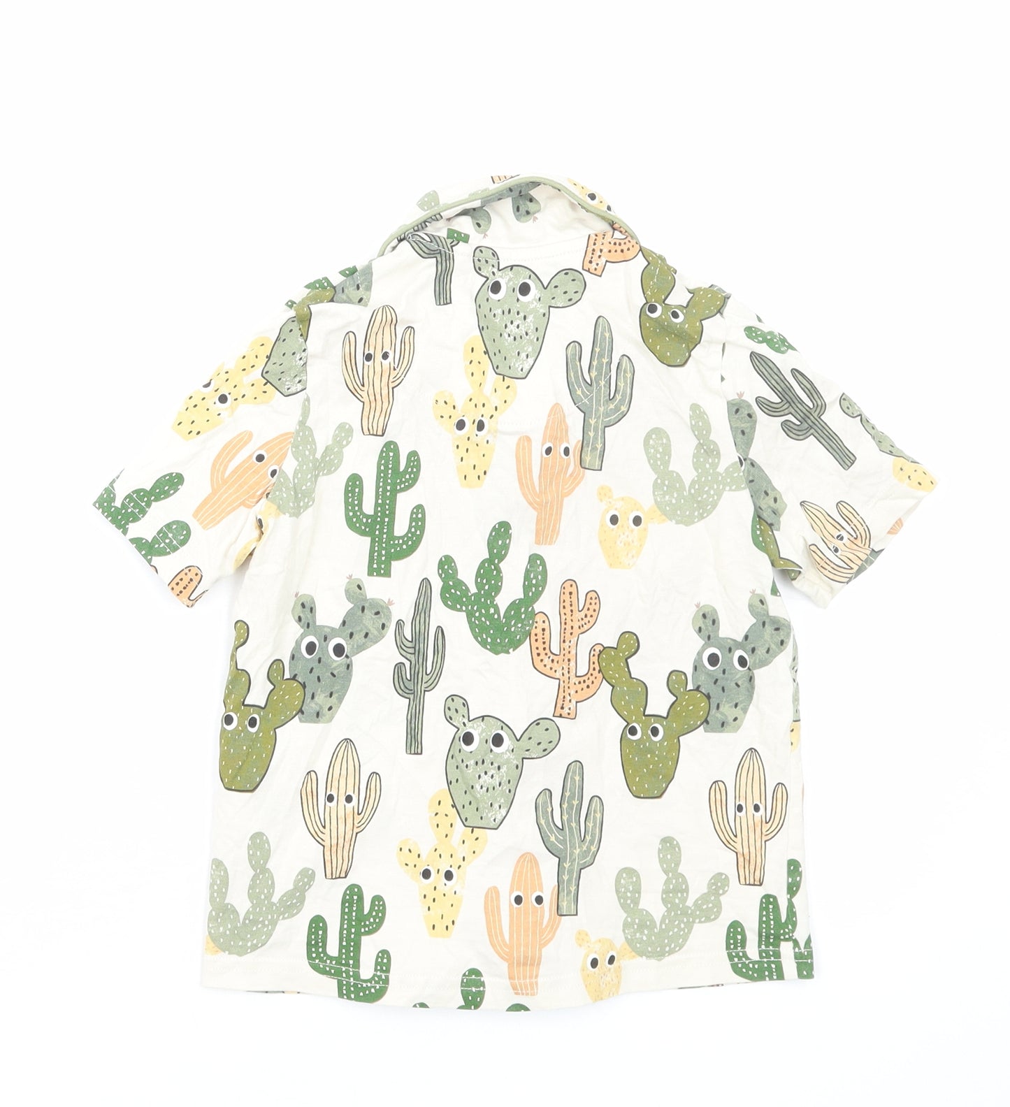 TU Boys Green Geometric Cotton Basic Button-Up Size 5-6 Years Collared Button