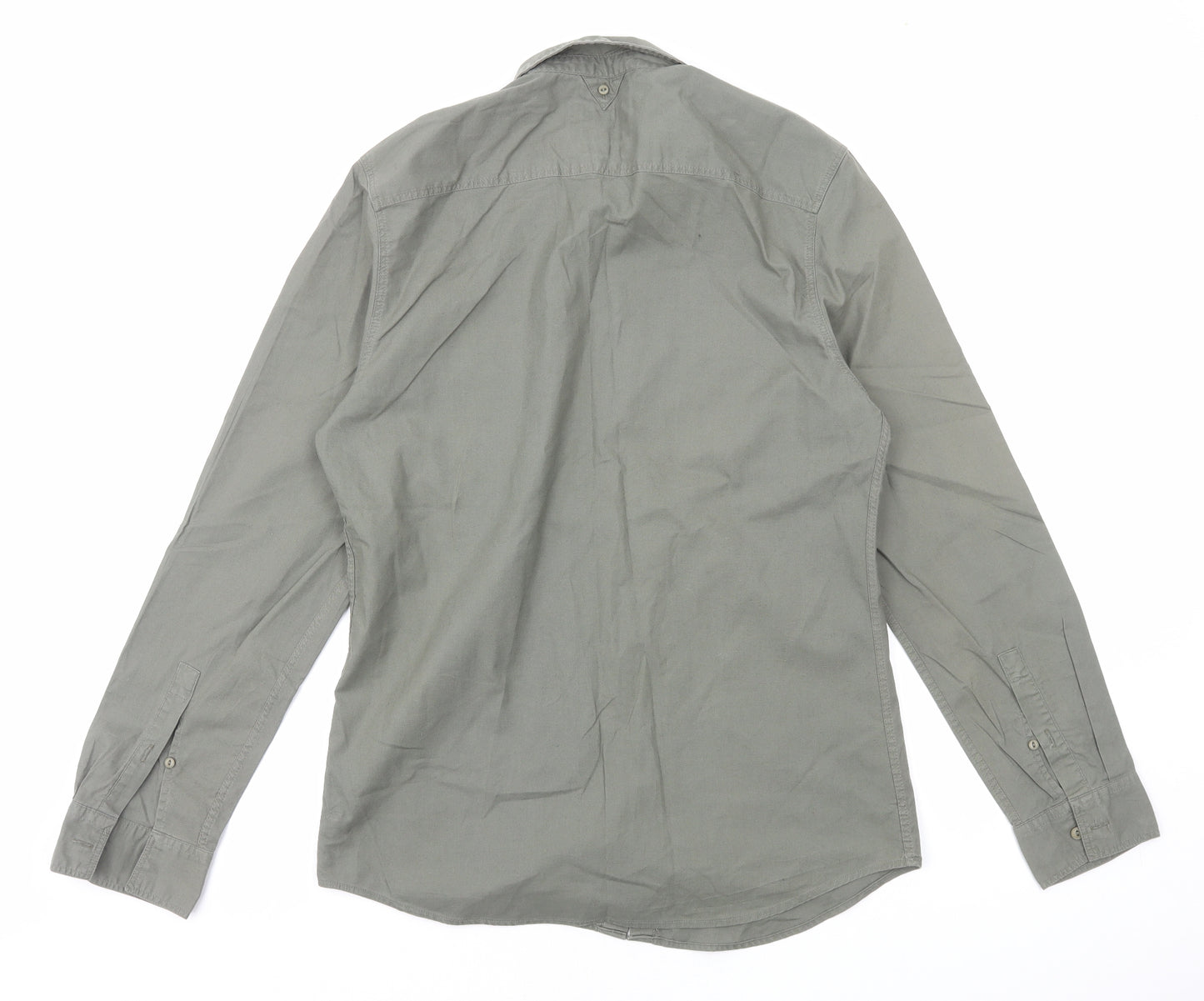 River Island Mens Green Cotton Button-Up Size M Collared Button