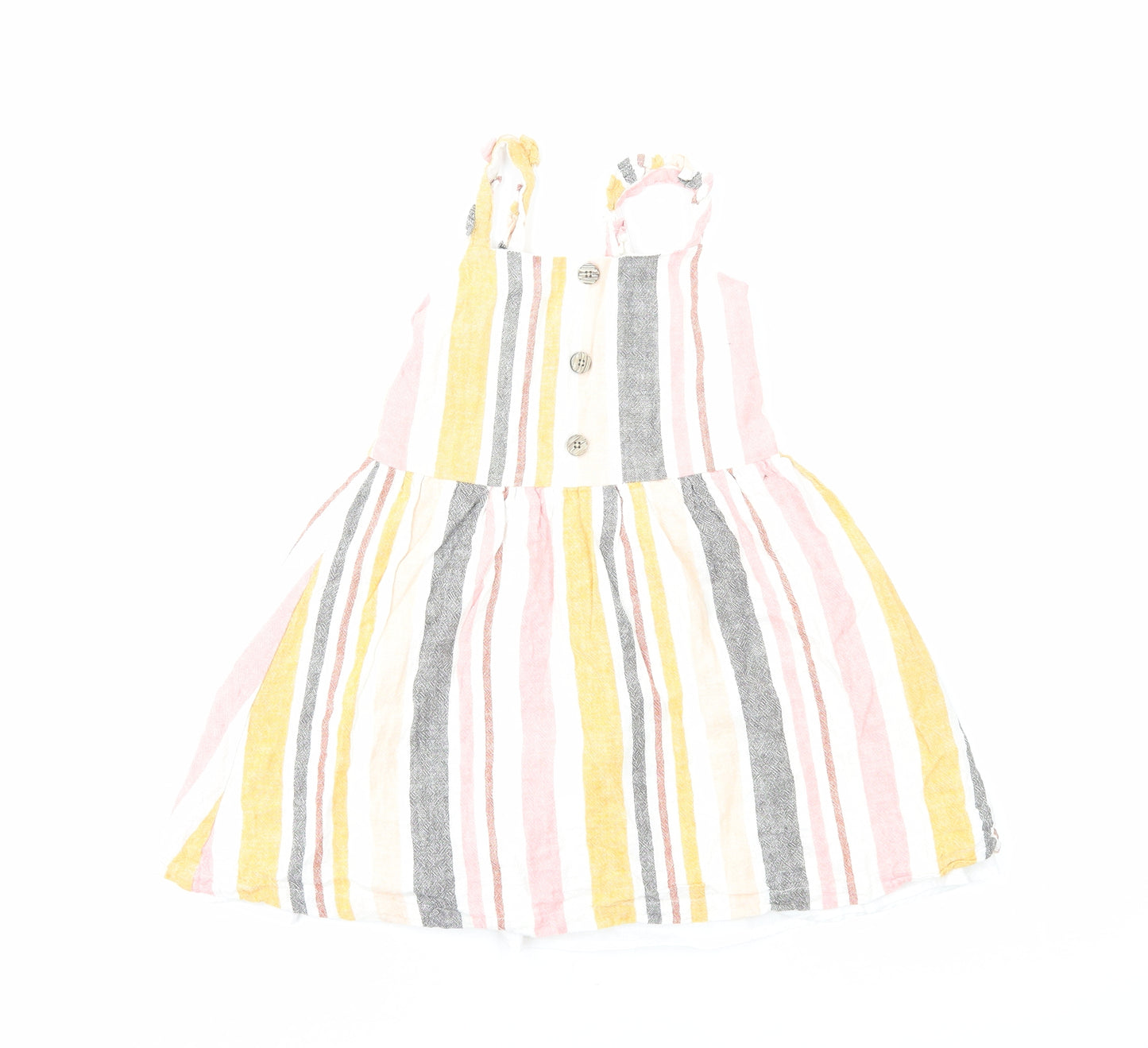 Primark Girls Multicoloured Striped Cotton Skater Dress Size 5-6 Years Square Neck Pullover