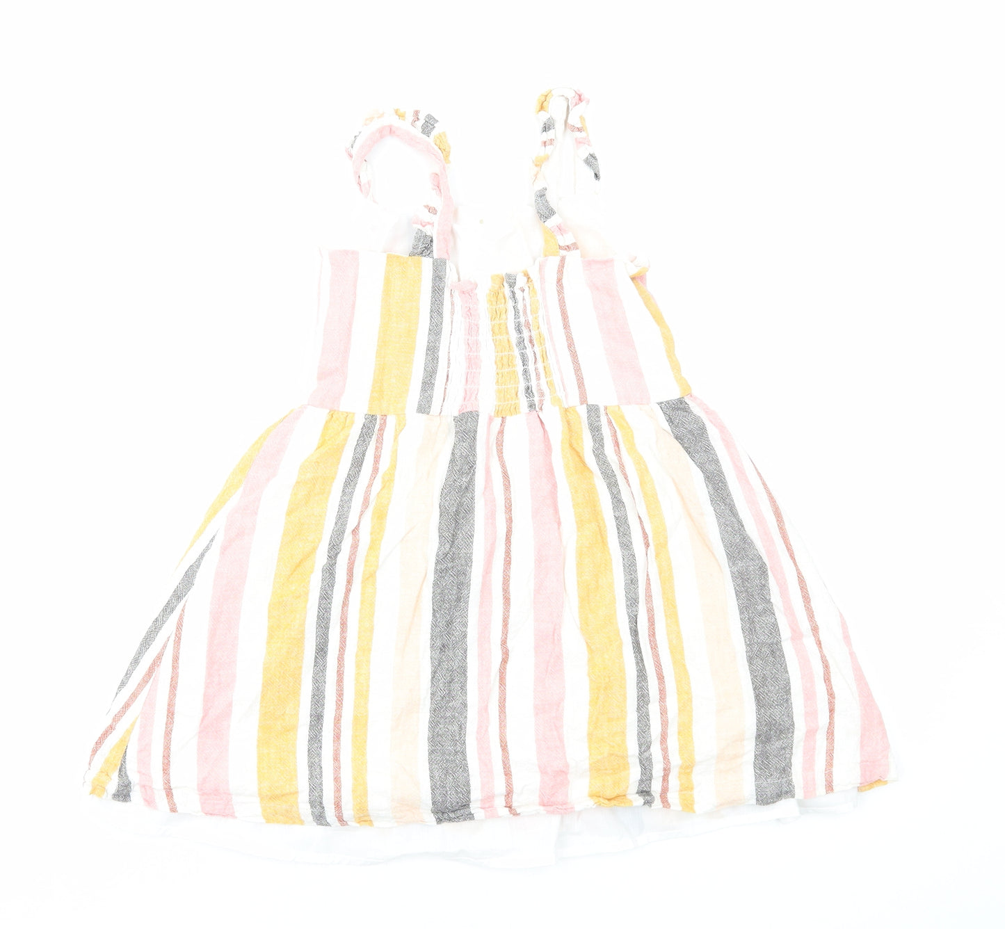 Primark Girls Multicoloured Striped Cotton Skater Dress Size 5-6 Years Square Neck Pullover