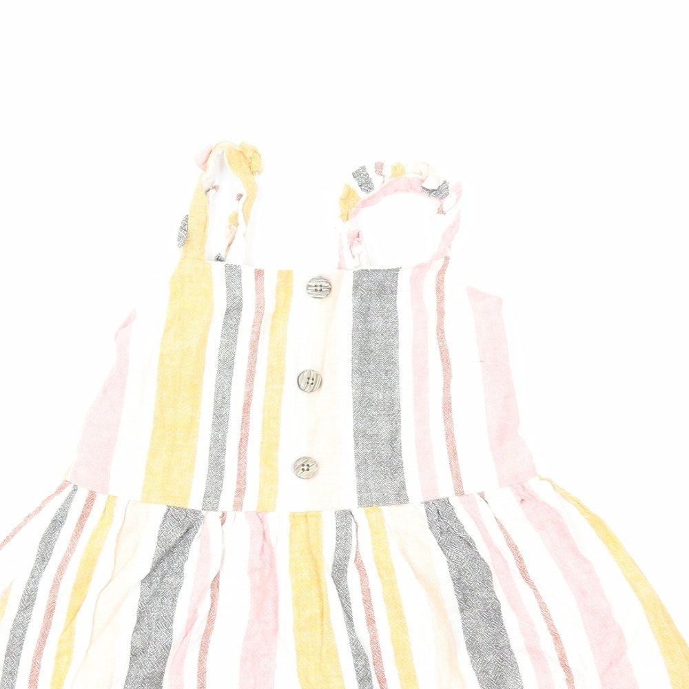 Primark Girls Multicoloured Striped Cotton Skater Dress Size 5-6 Years Square Neck Pullover