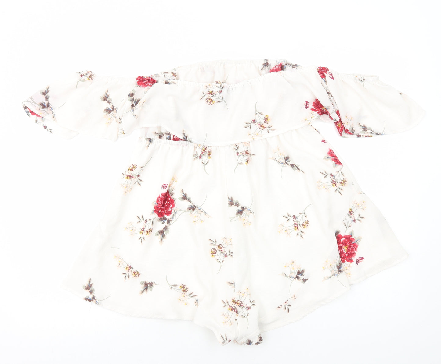 Yoins Womens White Floral Polyester Playsuit One-Piece Size L Pullover