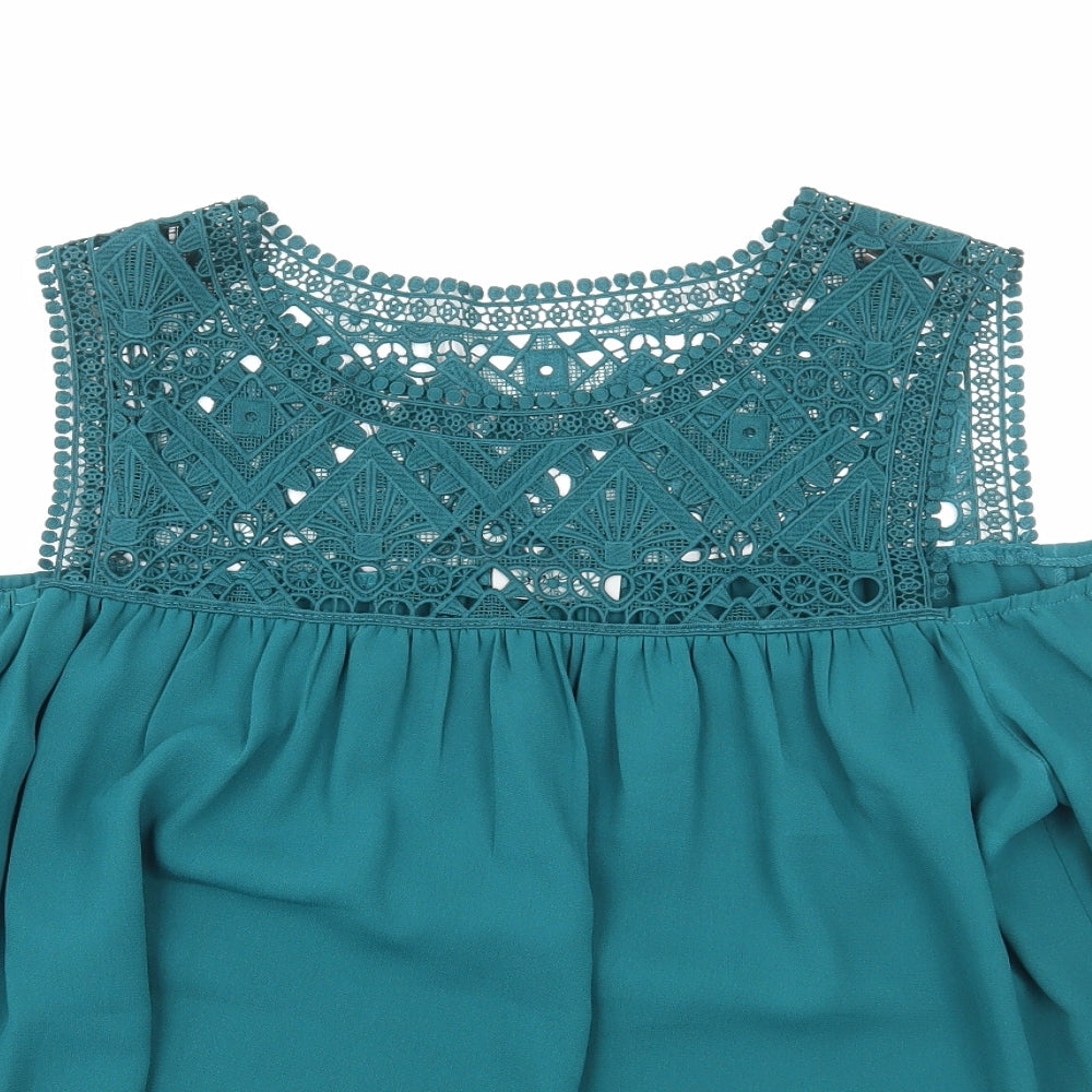 Soon Womens Green Polyester Basic Blouse Size 18 Scoop Neck - Cold Shoulder