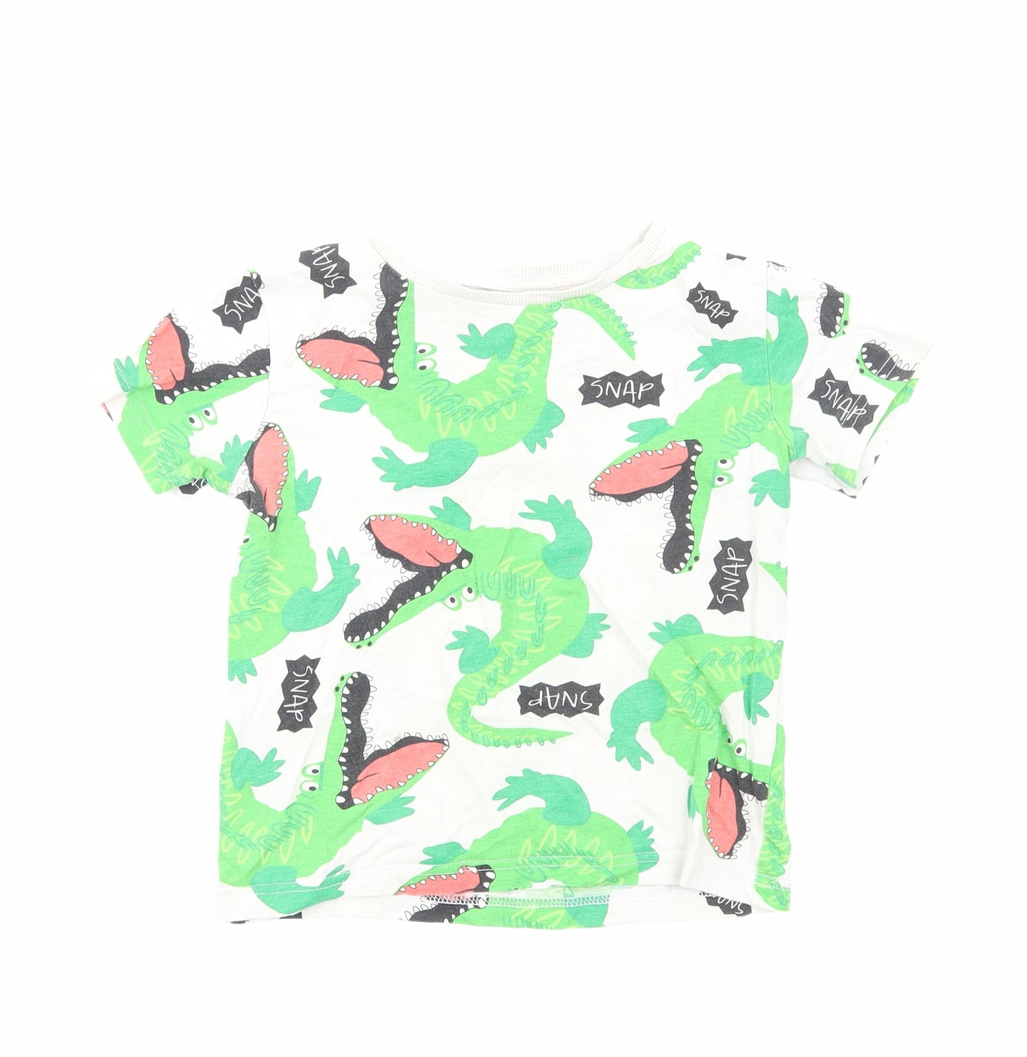Peacocks Boys Green Geometric Cotton Basic T-Shirt Size 4-5 Years Round Neck Pullover - Crocodile