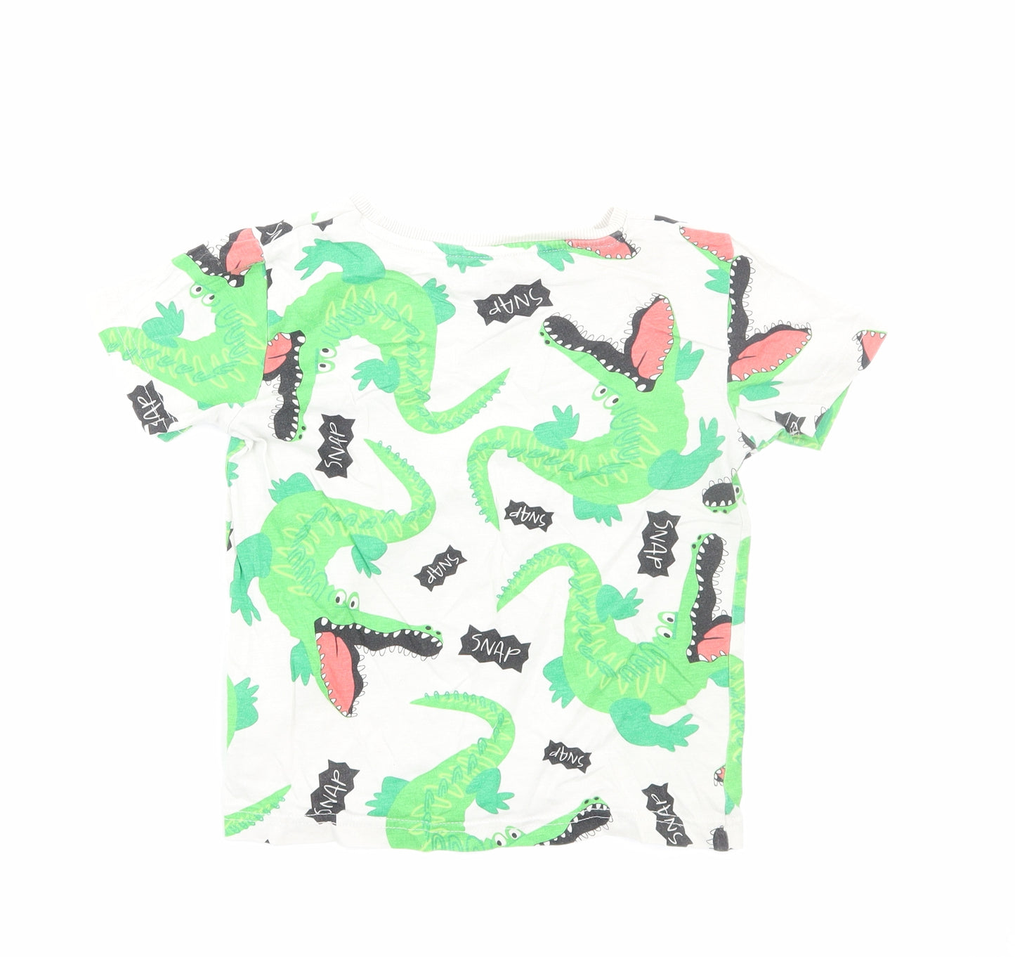 Peacocks Boys Green Geometric Cotton Basic T-Shirt Size 4-5 Years Round Neck Pullover - Crocodile