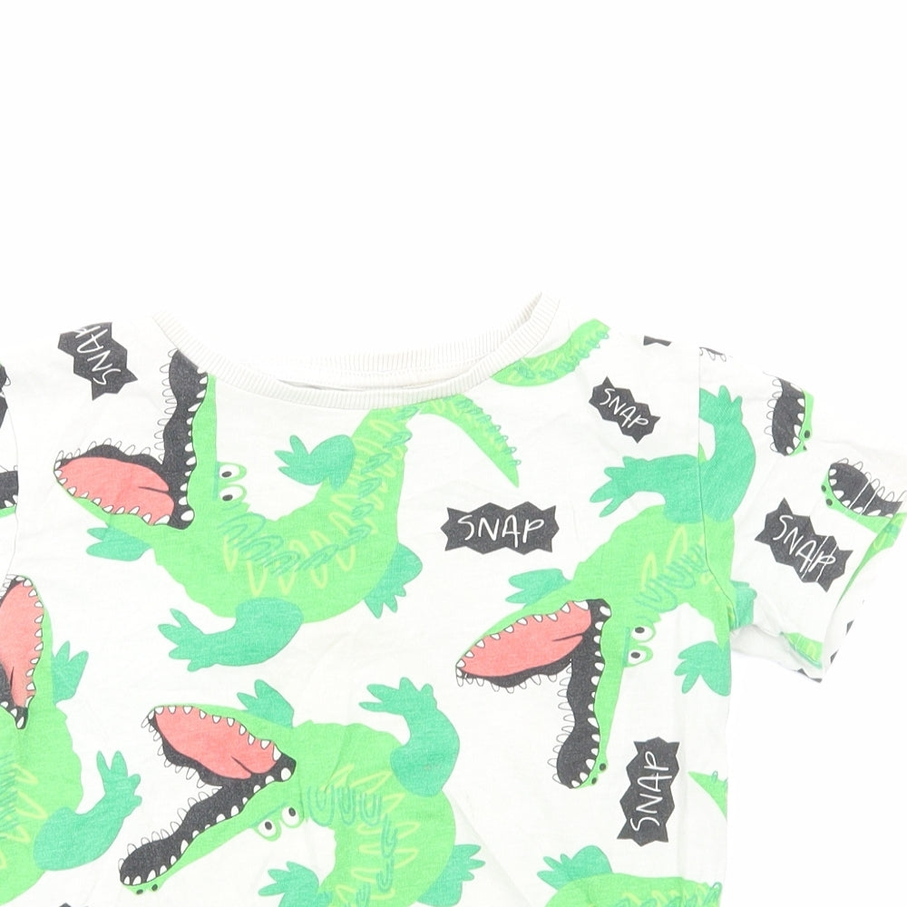 Peacocks Boys Green Geometric Cotton Basic T-Shirt Size 4-5 Years Round Neck Pullover - Crocodile