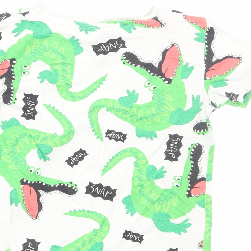 Peacocks Boys Green Geometric Cotton Basic T-Shirt Size 4-5 Years Round Neck Pullover - Crocodile
