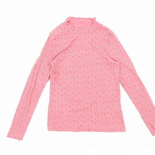 George Girls Pink Floral Cotton Basic T-Shirt Size 12-13 Years Mock Neck Pullover