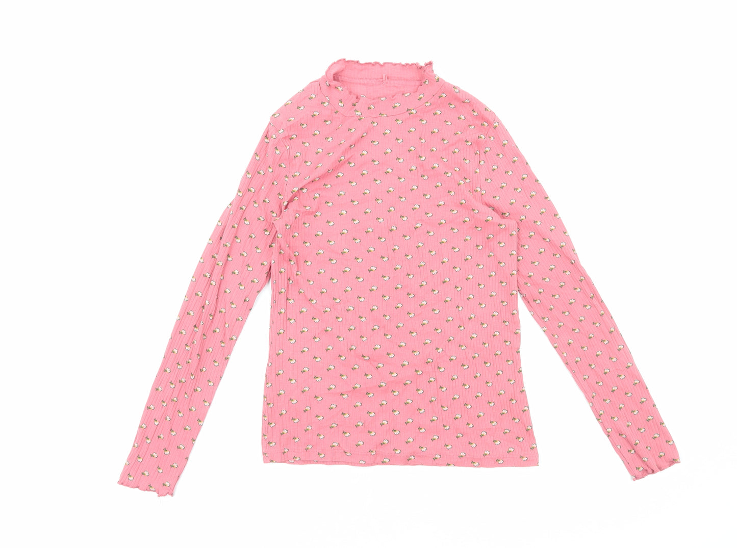 George Girls Pink Floral Cotton Basic T-Shirt Size 12-13 Years Mock Neck Pullover