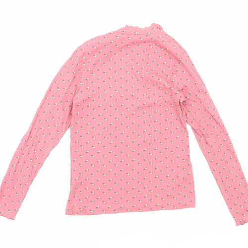 George Girls Pink Floral Cotton Basic T-Shirt Size 12-13 Years Mock Neck Pullover