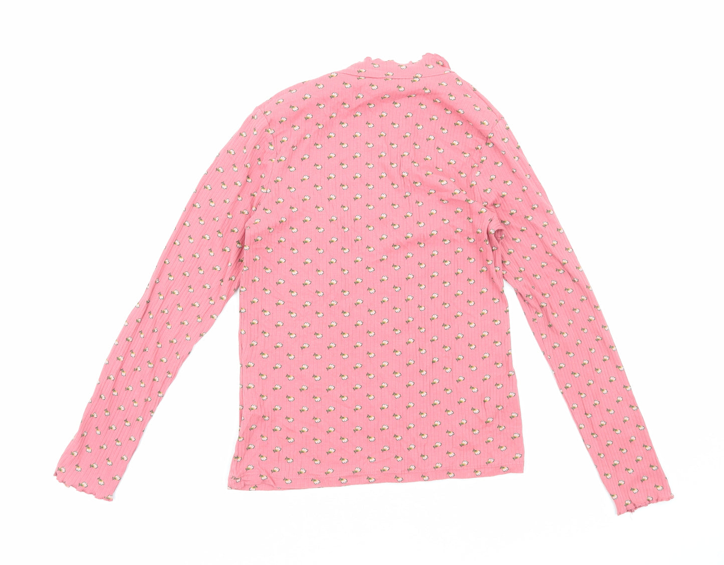 George Girls Pink Floral Cotton Basic T-Shirt Size 12-13 Years Mock Neck Pullover