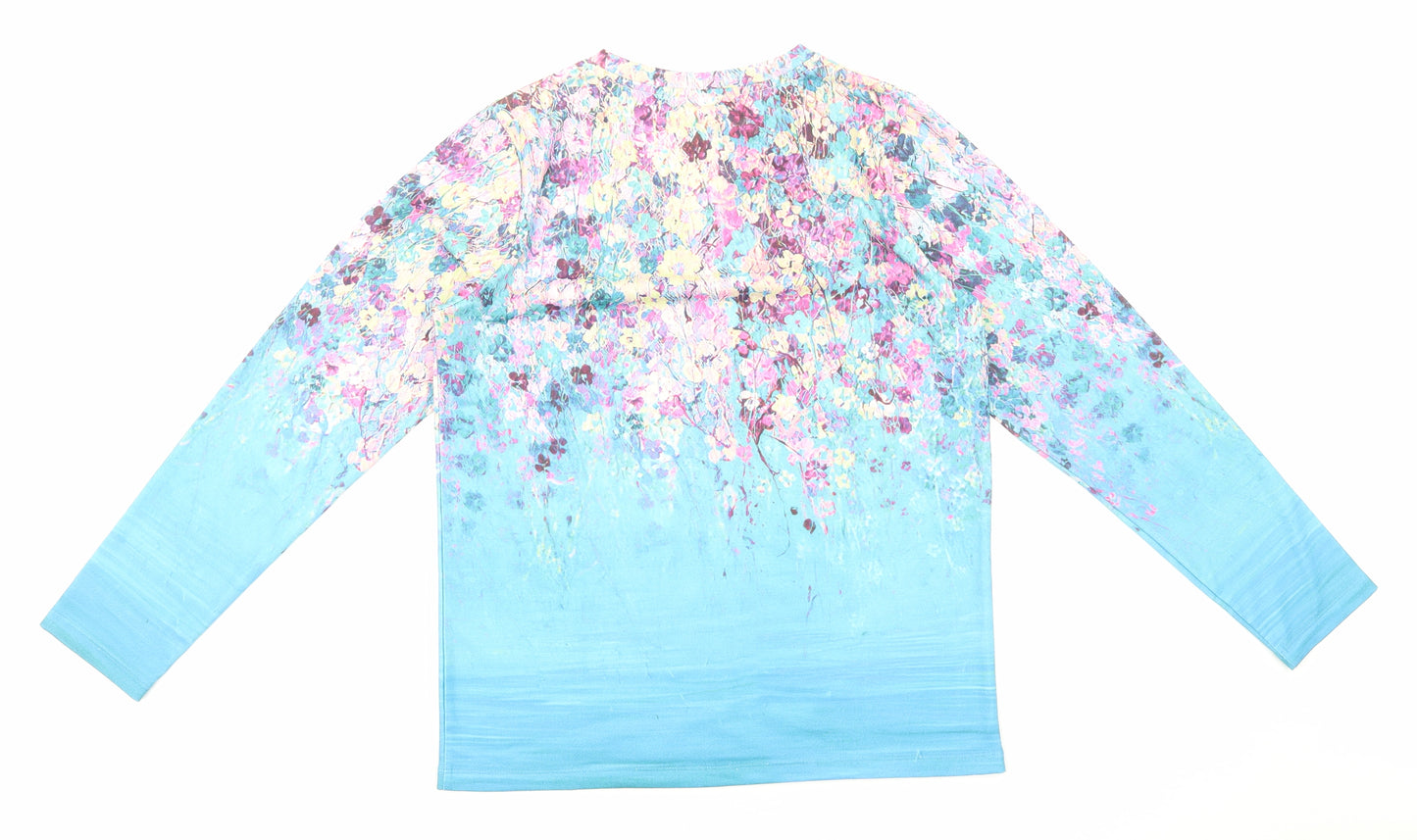 Exclusive Womens Blue Floral Polyester Basic Blouse Size S V-Neck