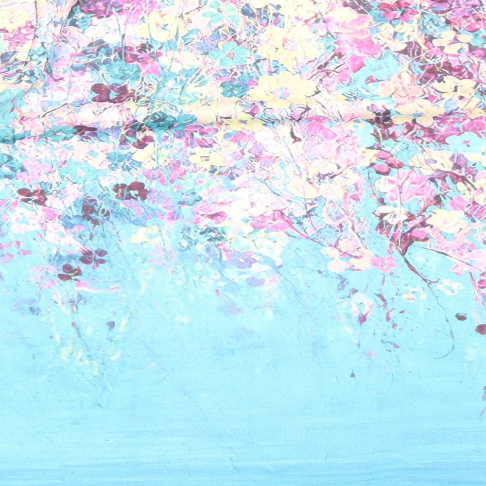 Exclusive Womens Blue Floral Polyester Basic Blouse Size S V-Neck