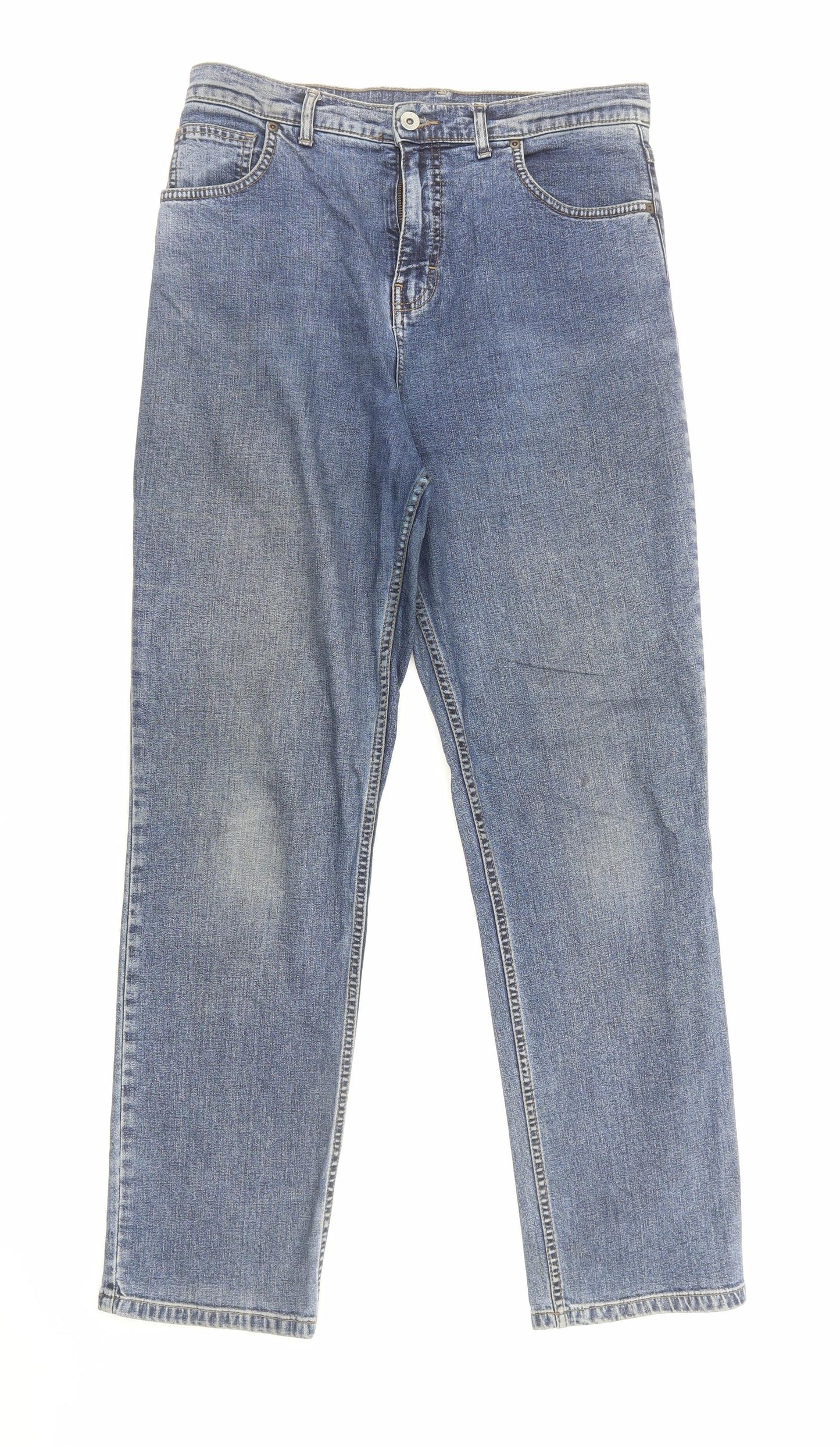 Marks and Spencer Womens Blue Cotton Straight Jeans Size 14 Regular Zip