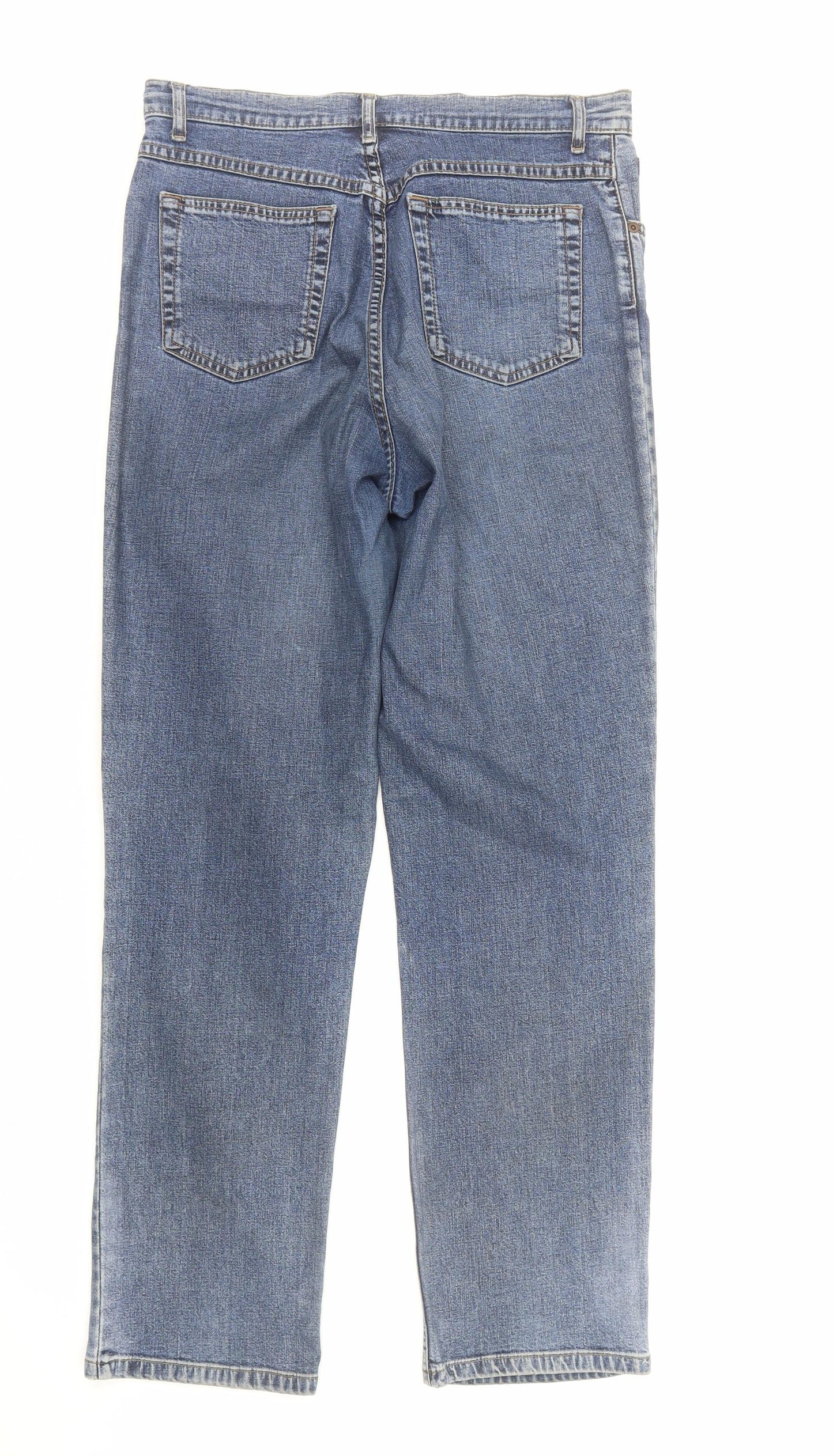 Marks and Spencer Womens Blue Cotton Straight Jeans Size 14 Regular Zip