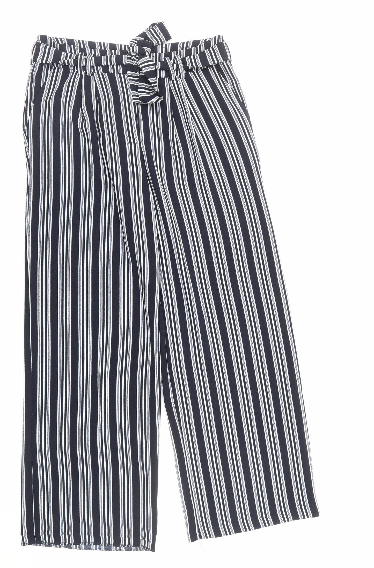 TU Womens Blue Striped Polyester Trousers Size 12 Regular Zip