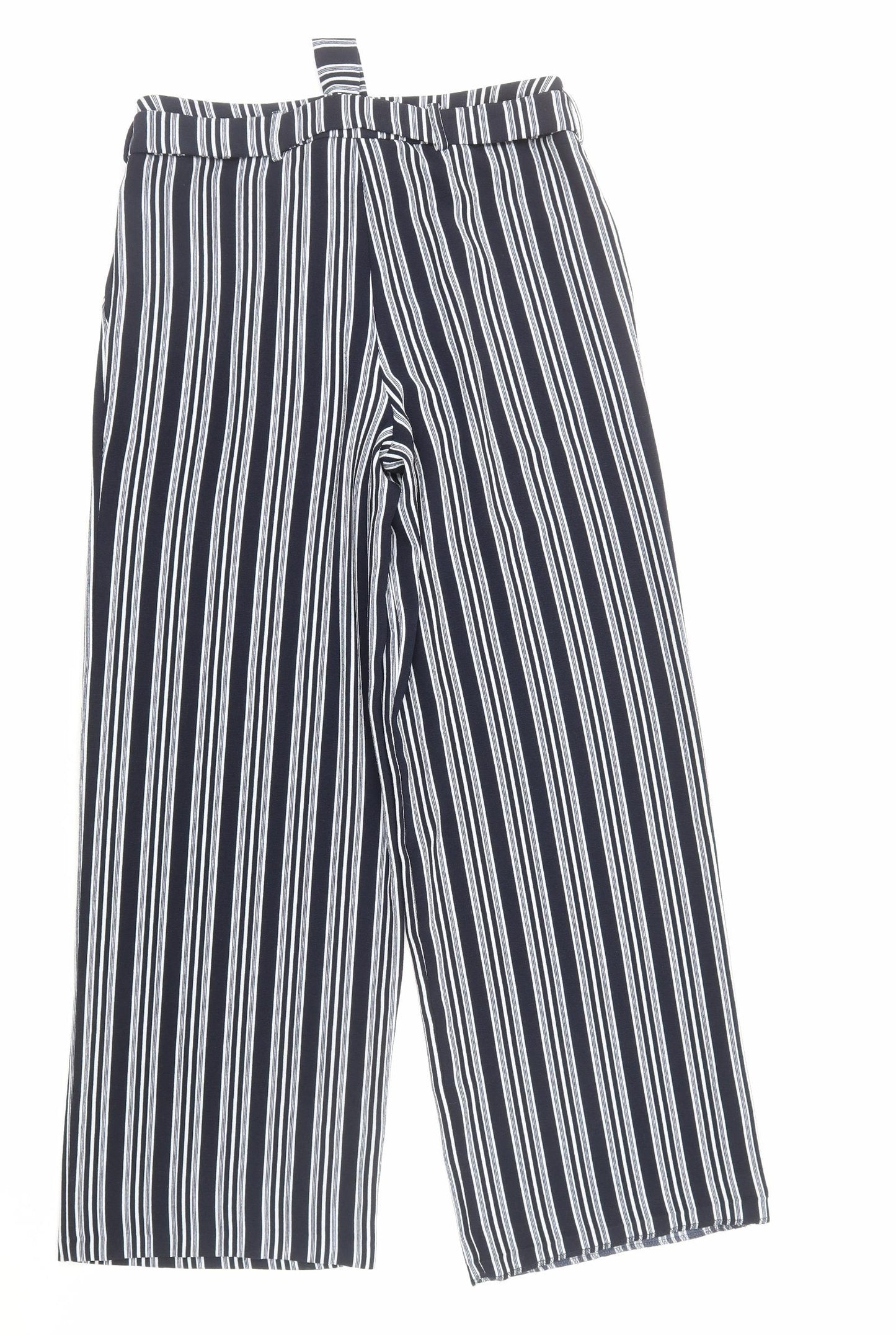 TU Womens Blue Striped Polyester Trousers Size 12 Regular Zip