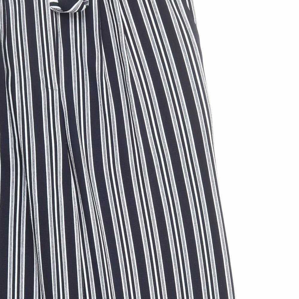 TU Womens Blue Striped Polyester Trousers Size 12 Regular Zip