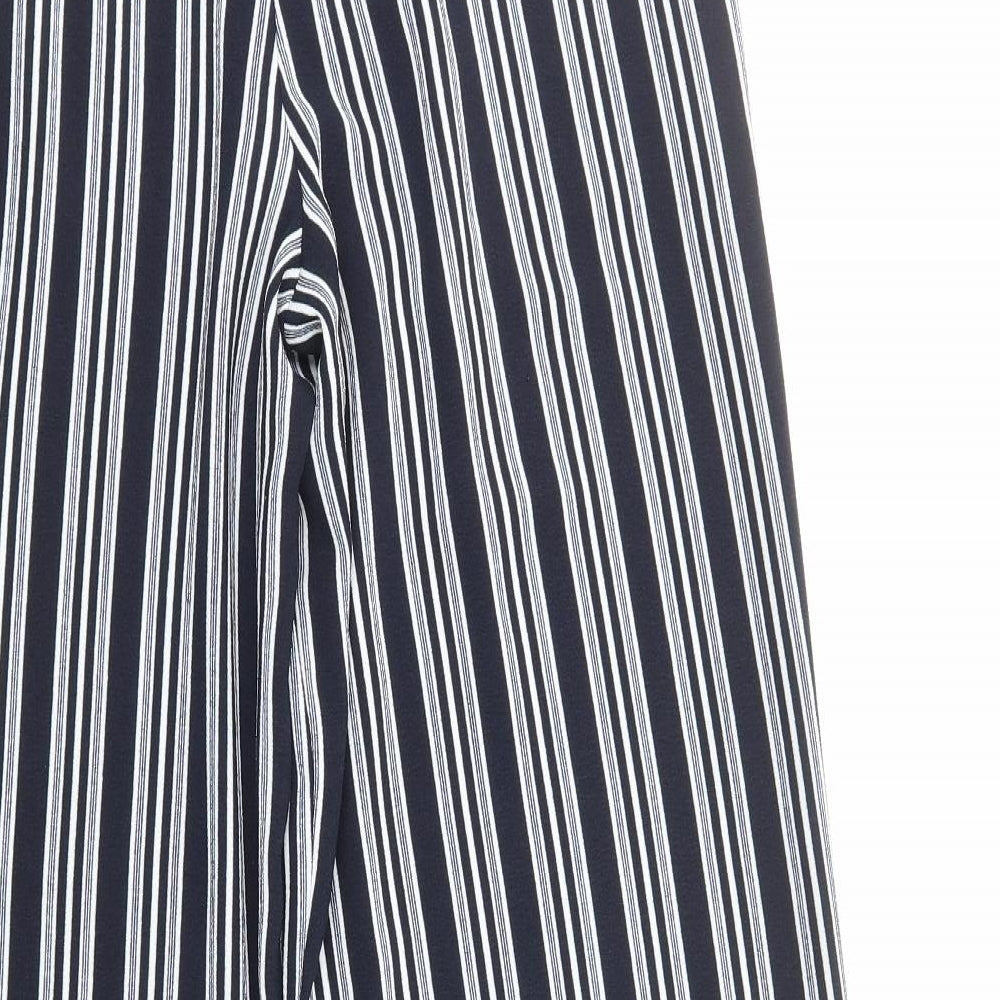 TU Womens Blue Striped Polyester Trousers Size 12 Regular Zip