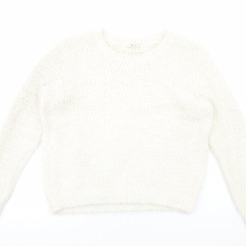 TU Womens White Round Neck Polyester Pullover Jumper Size 20