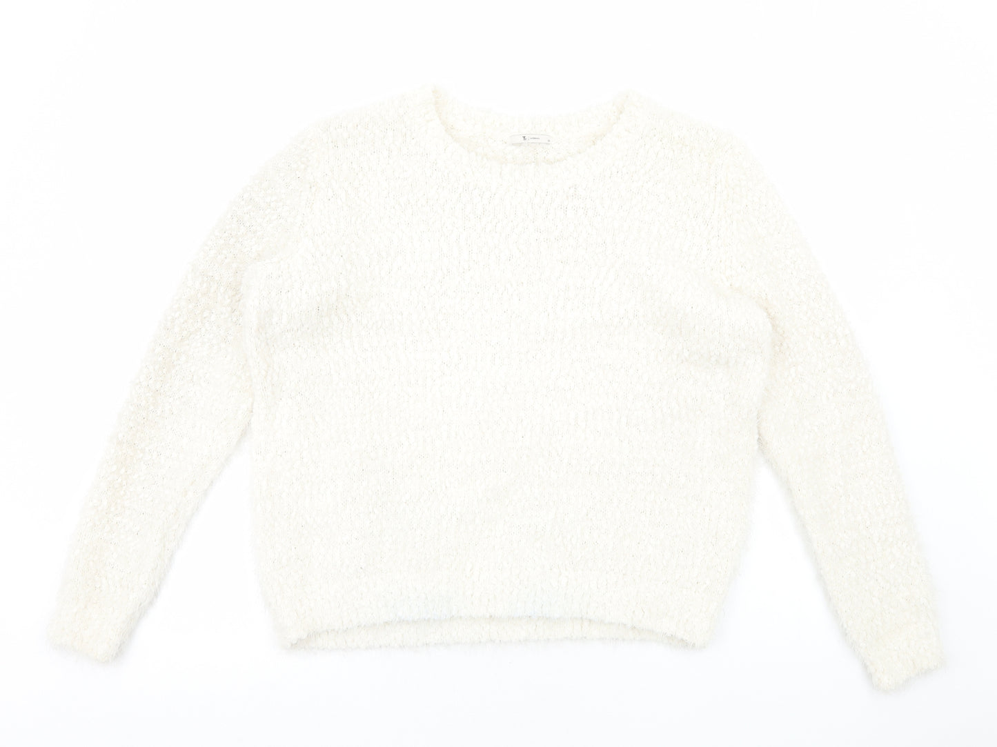 TU Womens White Round Neck Polyester Pullover Jumper Size 20
