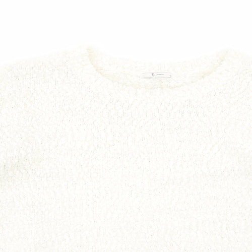 TU Womens White Round Neck Polyester Pullover Jumper Size 20