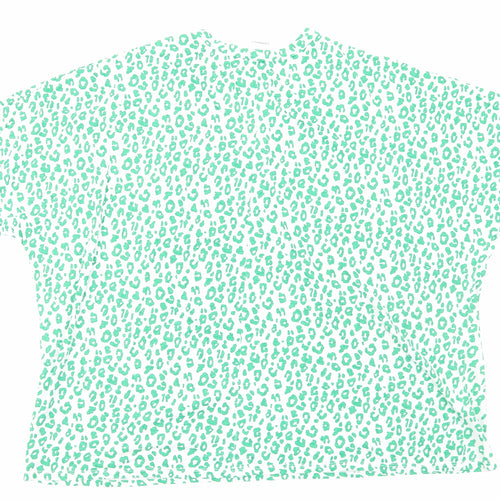 Preworn Womens Green Animal Print Cotton Basic Blouse Size L V-Neck - Leopard Print