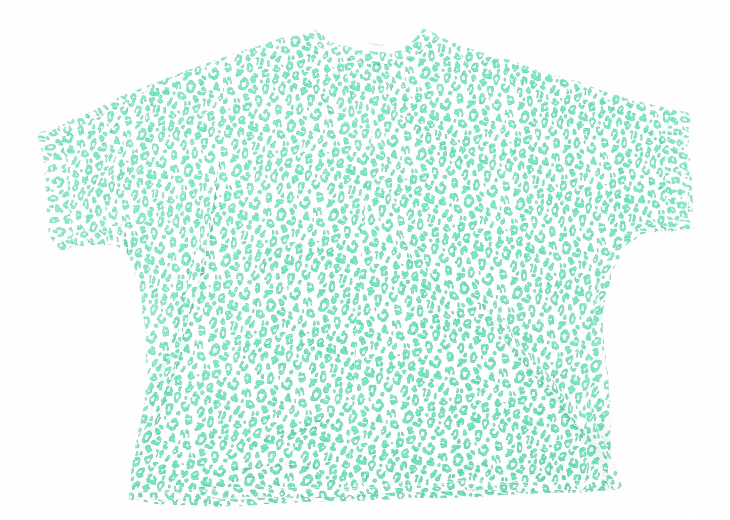 Preworn Womens Green Animal Print Cotton Basic Blouse Size L V-Neck - Leopard Print