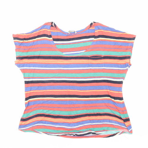 Monsoon Womens Multicoloured Striped Viscose Basic T-Shirt Size 14 Scoop Neck