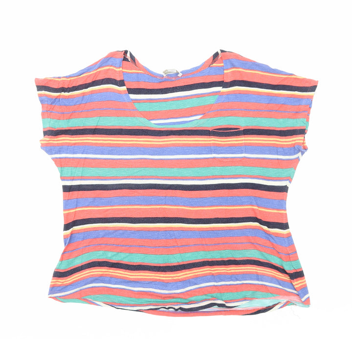Monsoon Womens Multicoloured Striped Viscose Basic T-Shirt Size 14 Scoop Neck