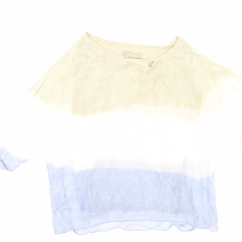 Preworn Womens Multicoloured Colourblock Polyester Basic T-Shirt Size L Round Neck