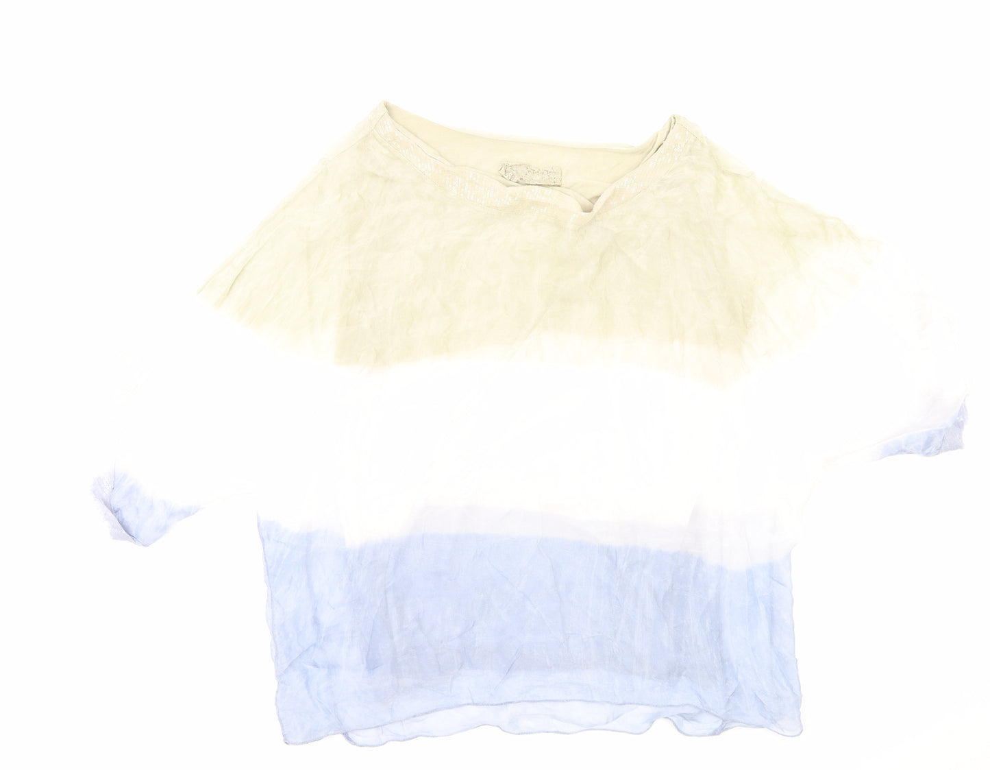 Preworn Womens Multicoloured Colourblock Polyester Basic T-Shirt Size L Round Neck