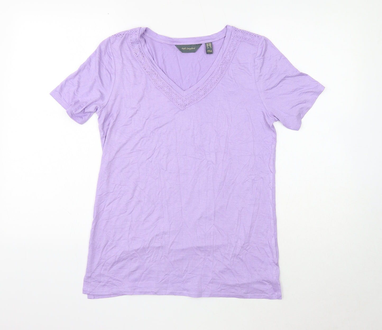Ruth Langsford Womens Purple Viscose Basic T-Shirt Size XS V-Neck