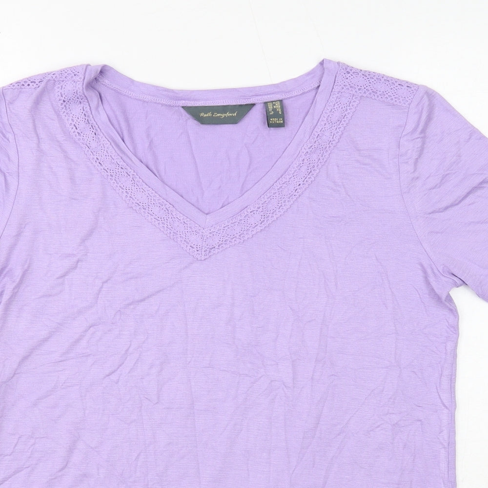 Ruth Langsford Womens Purple Viscose Basic T-Shirt Size XS V-Neck
