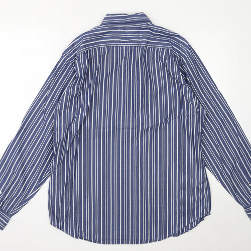 Nautica Mens Blue Striped Cotton Button-Up Size L Collared Button