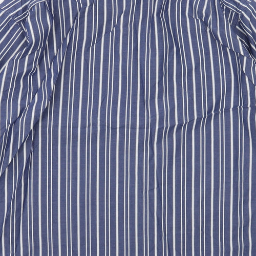 Nautica Mens Blue Striped Cotton Button-Up Size L Collared Button