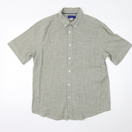 Sears Mens Green Cotton Button-Up Size L Collared Button